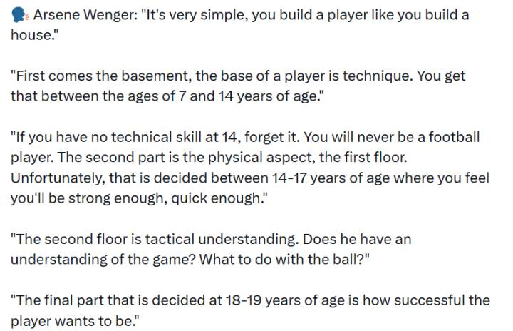  温格：培养球员就像盖房子，地基是技术&第一层是身体素质 新闻