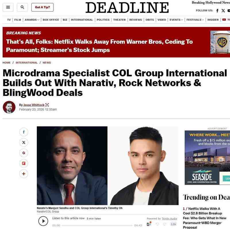  中文在线在伦敦国际影视展崭露头角；微短剧全球分发体系引发海外媒体热议 娱乐新闻